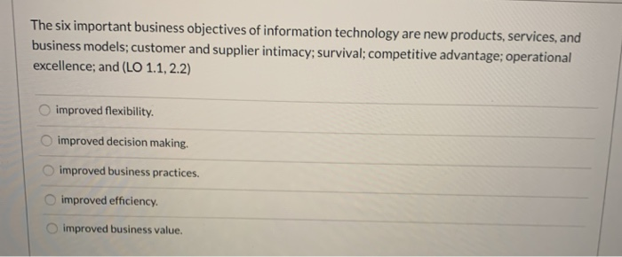 Solved The Six Important Business Objectives Of Information | Chegg.com