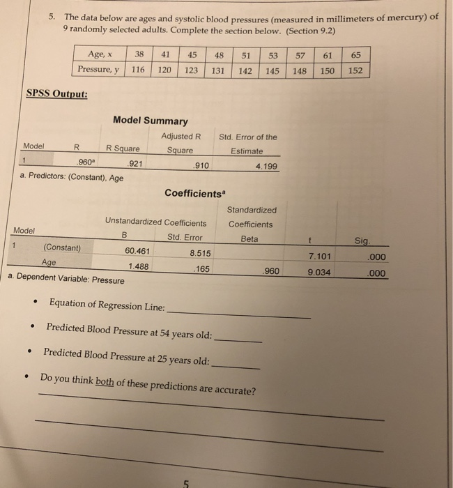 Solved 3. The data below are ages and systolic blood | Chegg.com