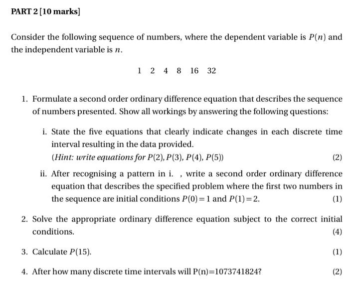 Solved PART 2 [10 marks] Consider the following sequence of | Chegg.com