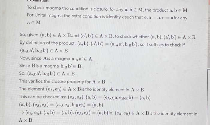 Solved To check magma the condition is closure: for any | Chegg.com