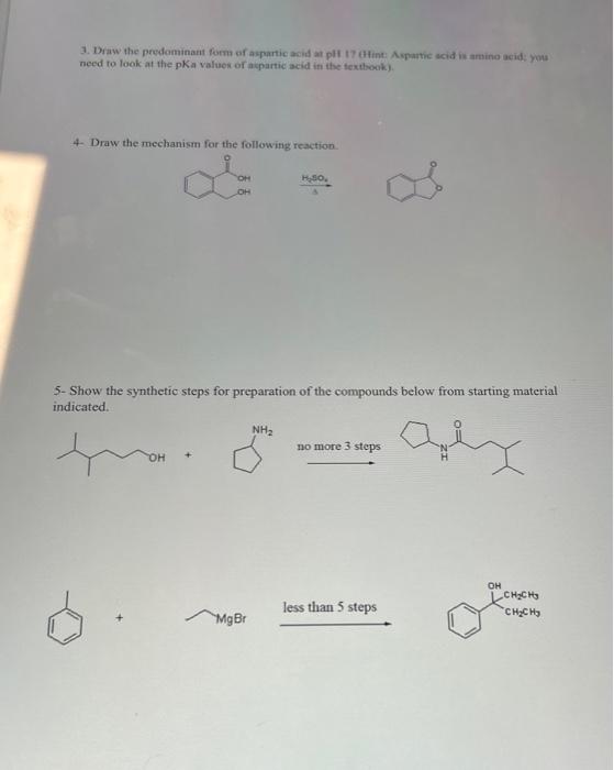 Solved 3. Draw The Predominant Form Of Aspartic Acid At Plt | Chegg.com