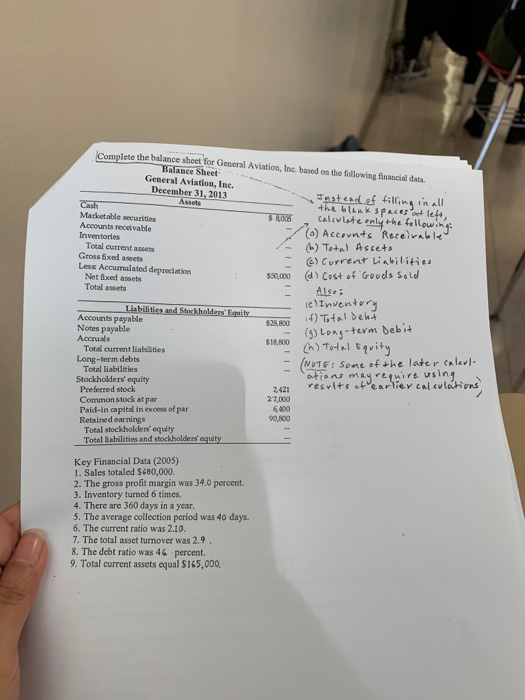 Solved Complete the balance sheet for General Aviation, Inc. | Chegg.com