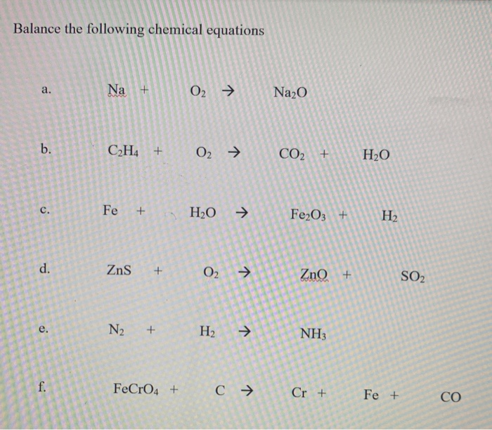 Solved Balance the following chemical equations a. Na 02