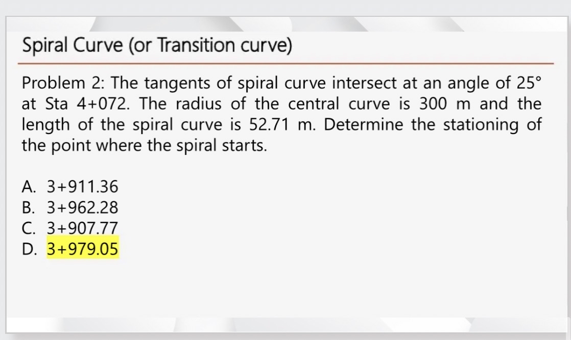Solved Spiral Curve (or Transition curve)Problem 2: The | Chegg.com
