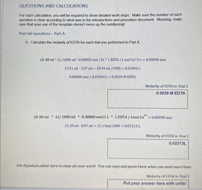 Solved Part A-StandardizationQUESTIONS AND CALCULATIONS For | Chegg.com