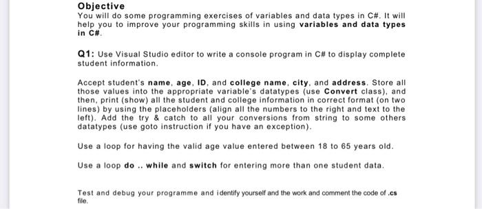 Solved Objective You will do some programming exercises of | Chegg.com