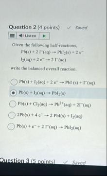 Solved Question 2 (4 ﻿points)SavedGiven the following | Chegg.com