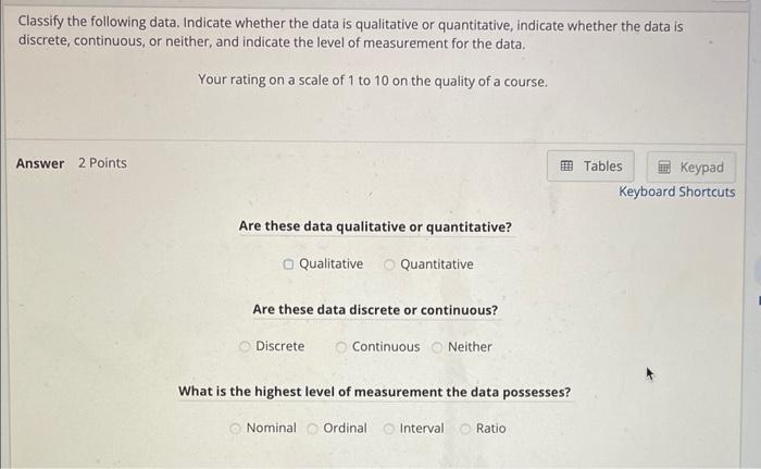 Solved Classify the following data. Indicate whether the | Chegg.com