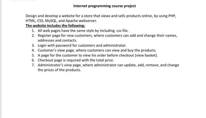 Solved Internet programming course project Design and | Chegg.com