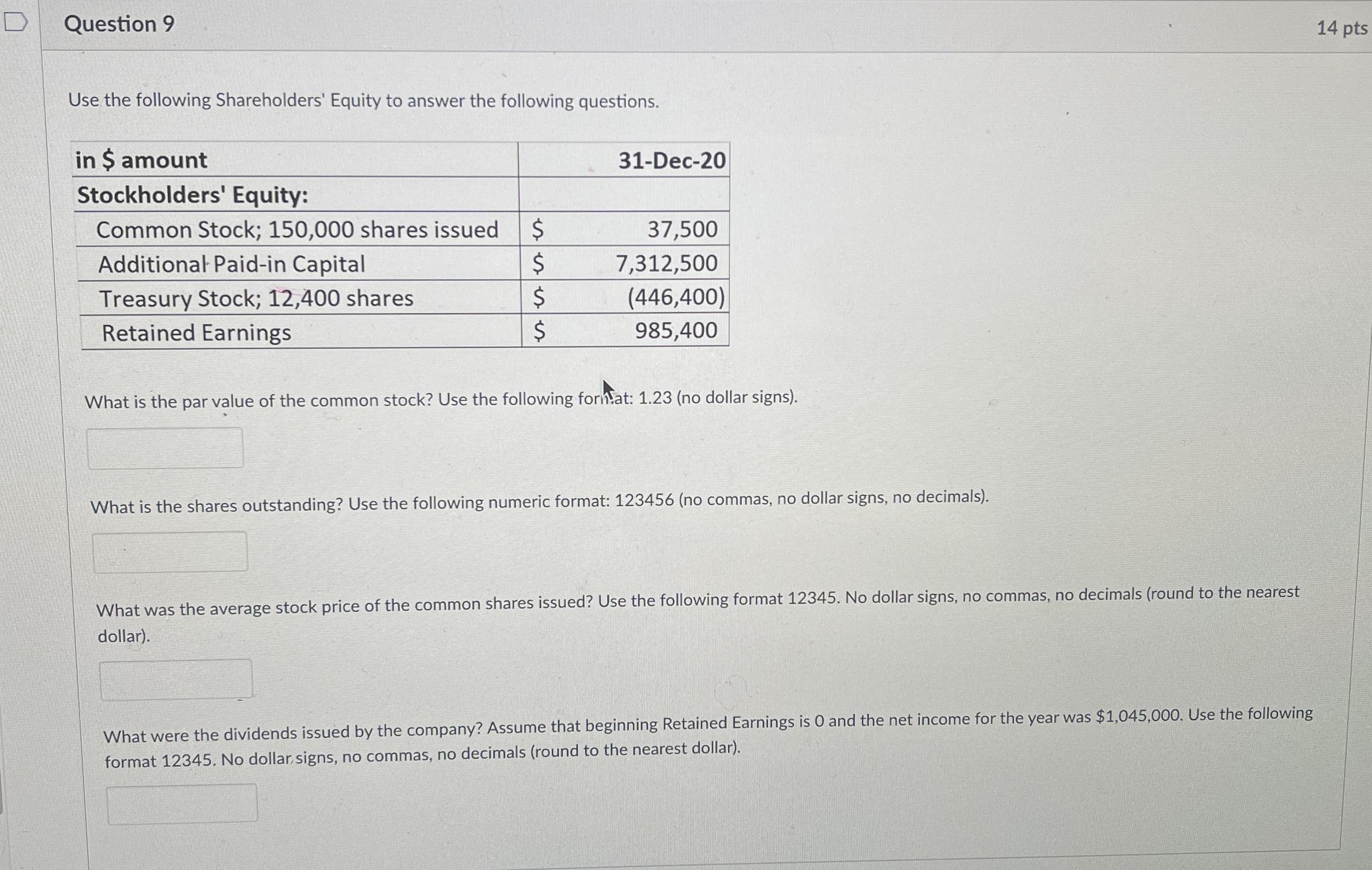 Solved Question 914 ﻿ptsUse The Following Shareholders' | Chegg.com