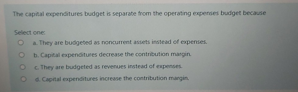 Solved The Capital Expenditures Budget Is Separate From The | Chegg.com