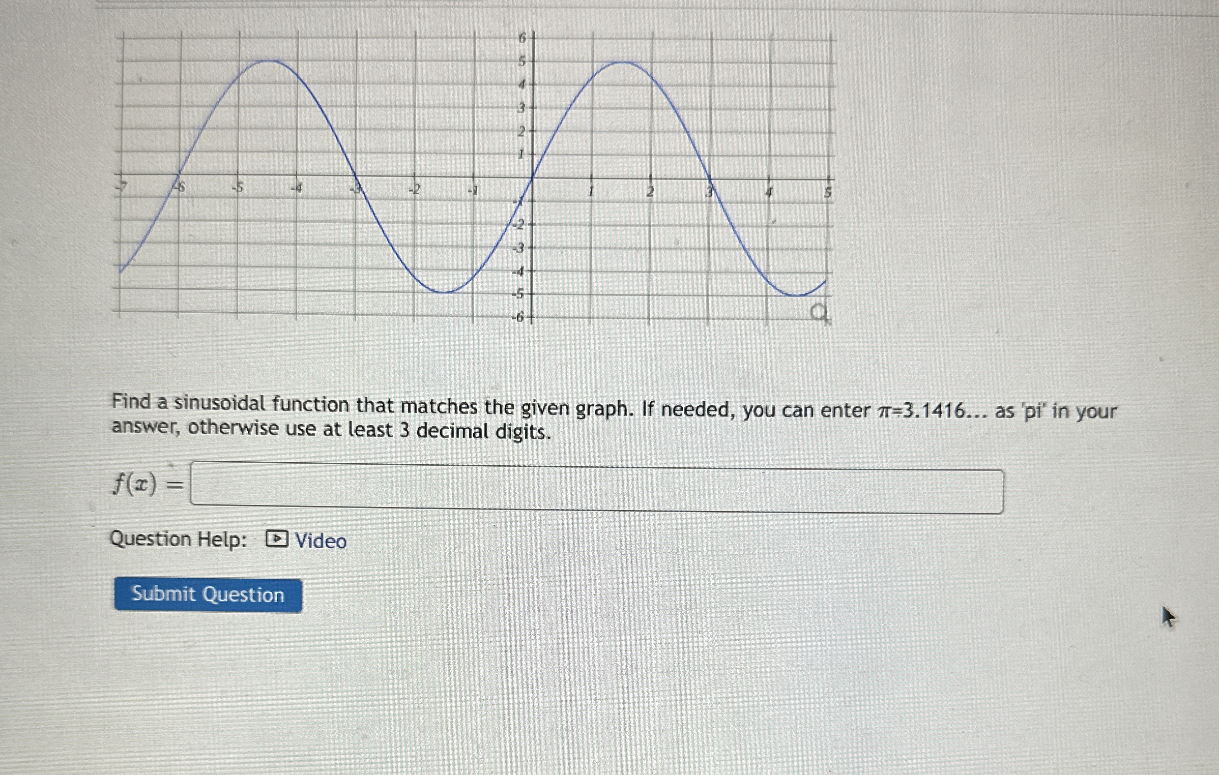 Solved Find a sinusoidal function that matches the given | Chegg.com