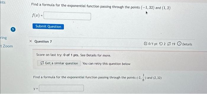 Solved Find a formula for the exponential function passing | Chegg.com