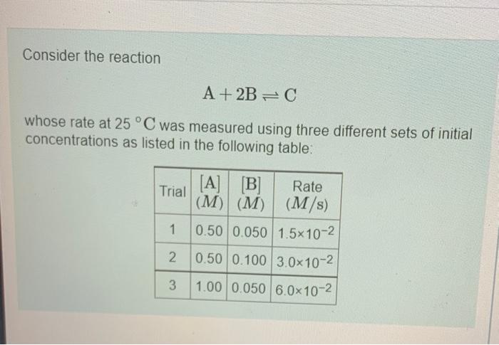 Solved Consider the reaction A + 2BC whose rate at 25°C was | Chegg.com