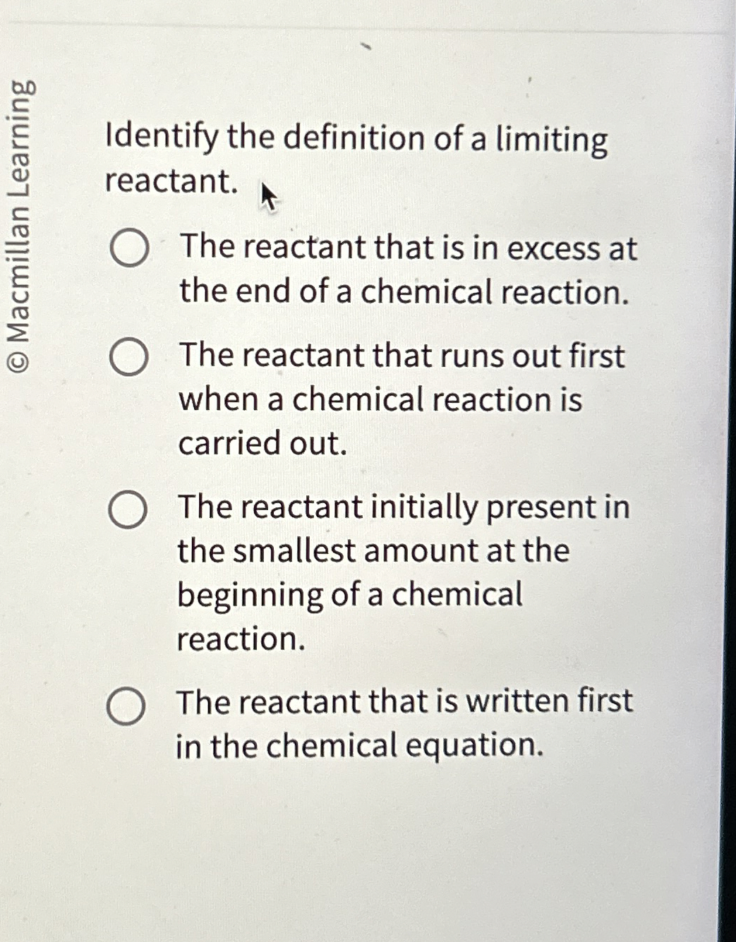 Solved Identify the definition of a limitingreactant.The | Chegg.com
