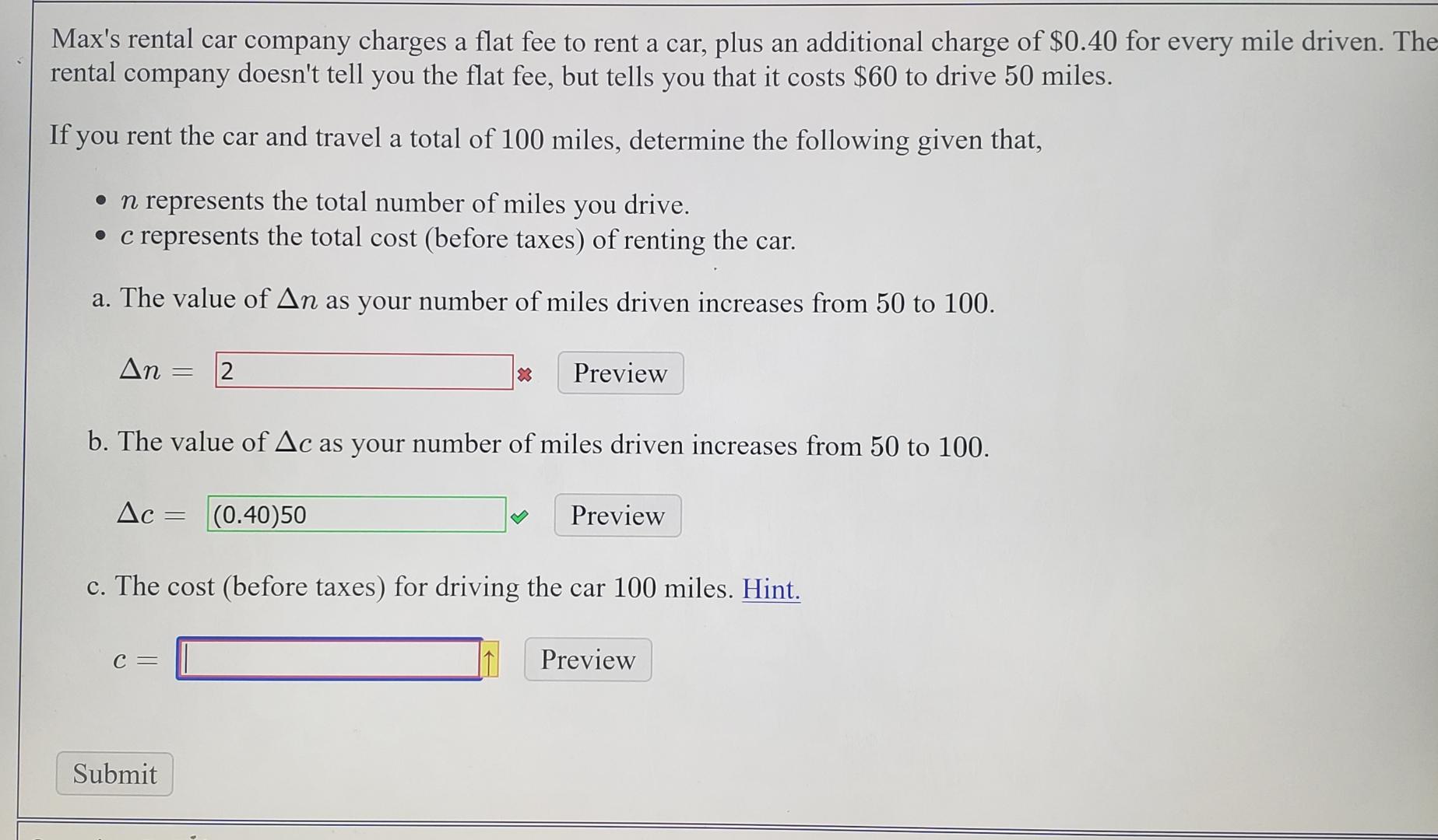 Solved Max's rental car company charges a flat fee to rent a