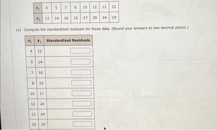 Solved (a) Compute the standardized residuals for these | Chegg.com