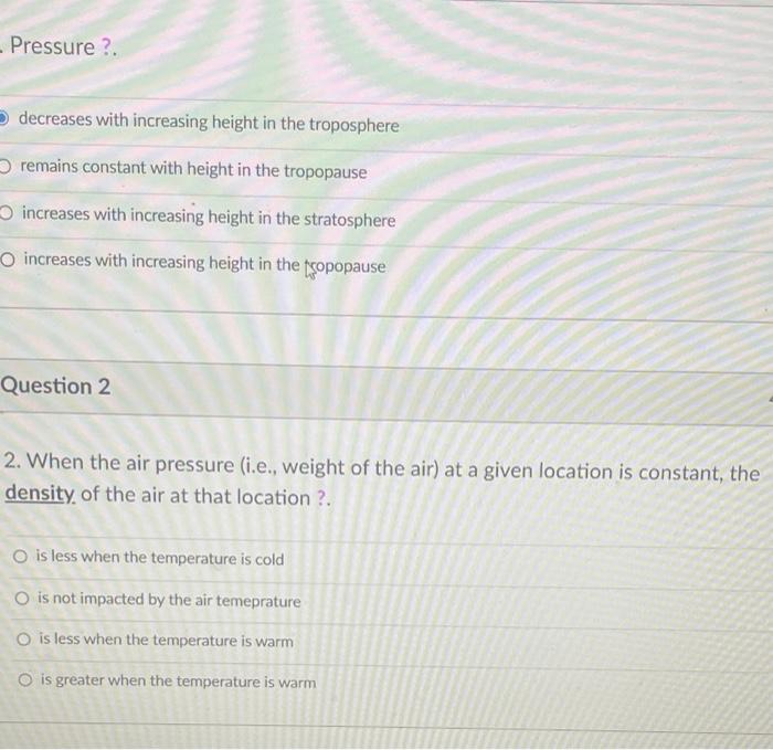 Solved Pressure decreases with increasing height in the Chegg