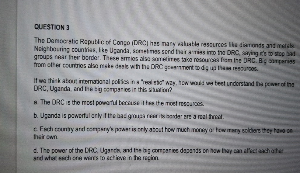 Drc Insight Question Solved QUESTION 3The Democratic Republic of Congo (DRC) has | Chegg.com