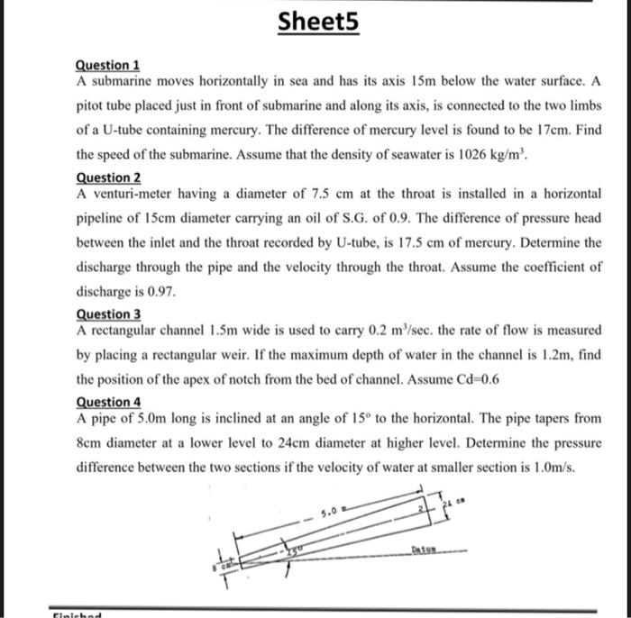 Solved Question 1 A submarine moves horizontally in sea and