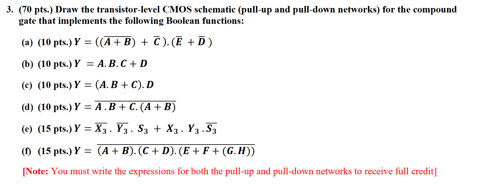 Solved ( 70 pts.) ﻿Draw the transistor-level CMOS schematic | Chegg.com