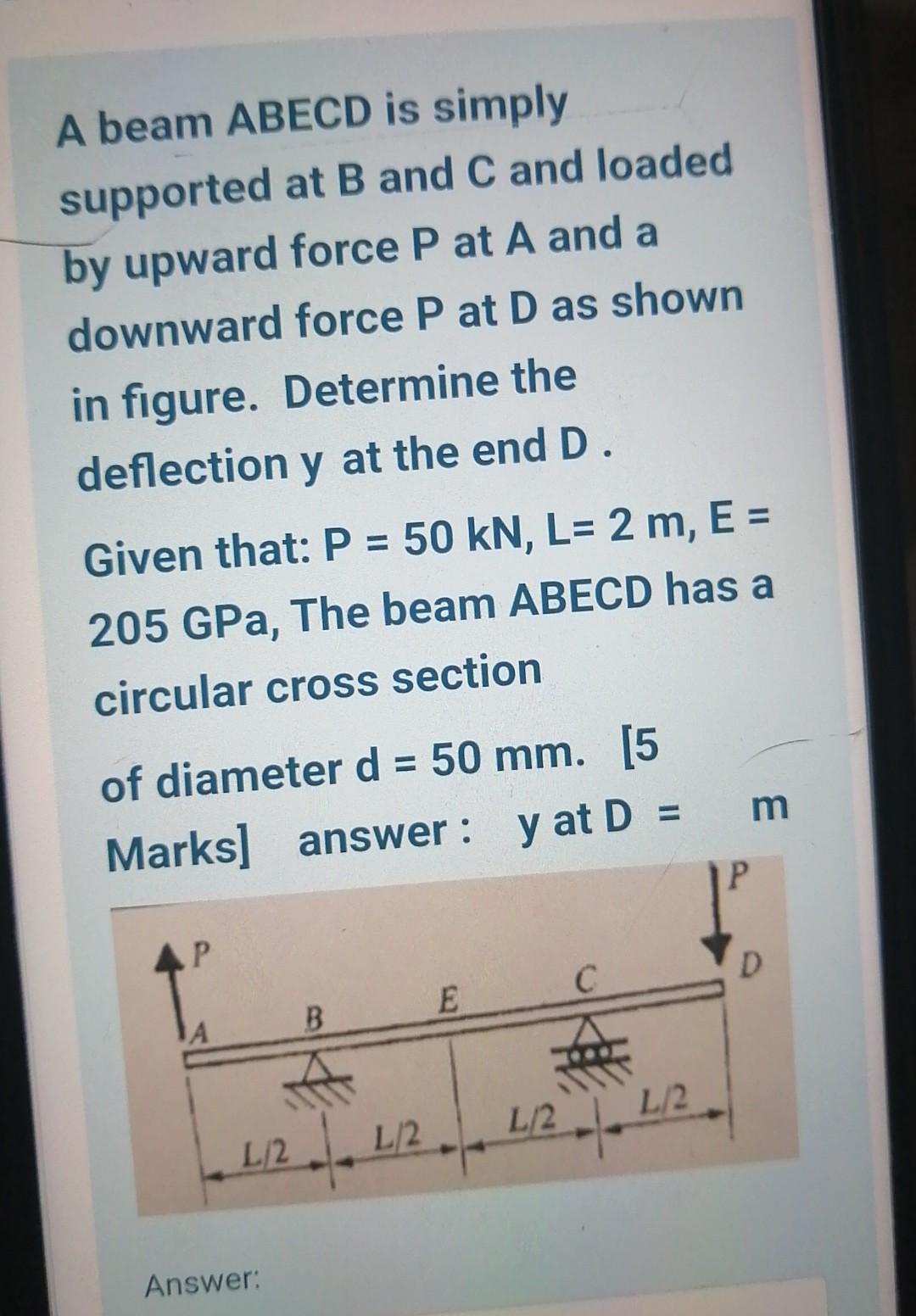 Solved A beam ABECD is simply supported at B and C and | Chegg.com