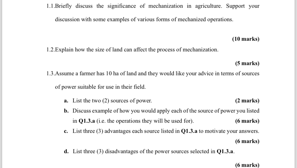 1.1.Briefly discuss the significance of mechanization