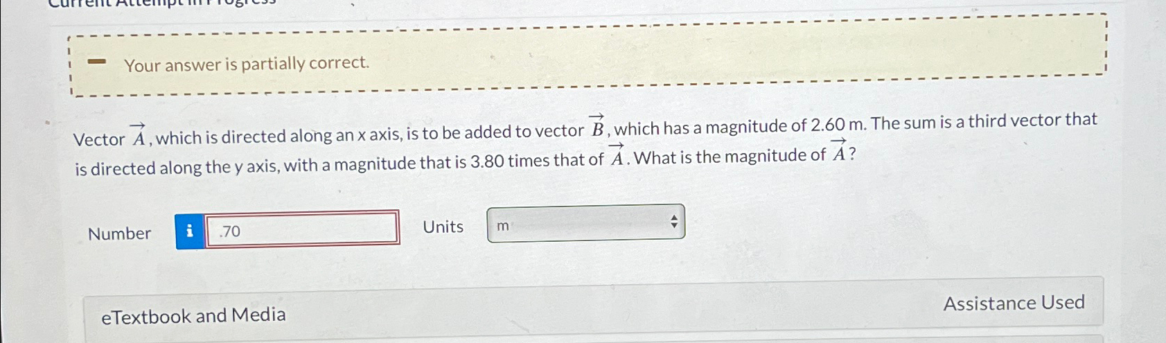 Solved Your answer is partially correct.Vector vec(A), | Chegg.com