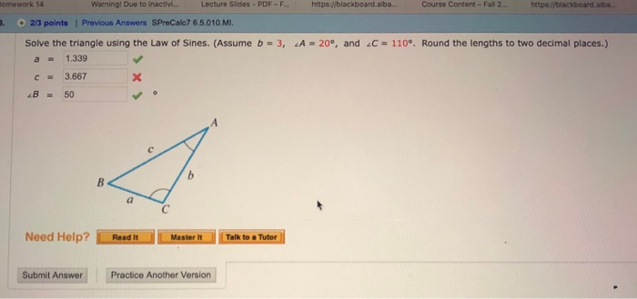 Solved Step 1 The Law of Sines says that in triangle ABC, | Chegg.com