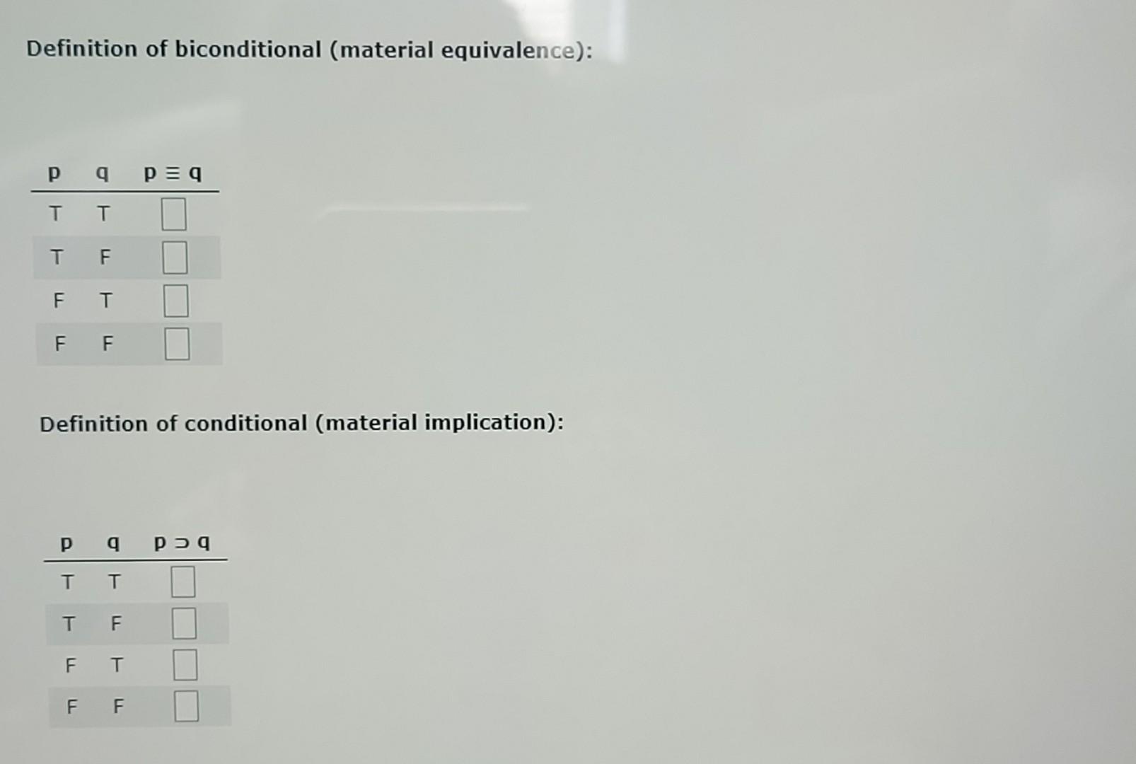 Solved Definition of biconditional (material equivalence): | Chegg.com