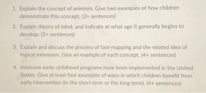 Solved 1. Explain the concept of animism. Give two examples