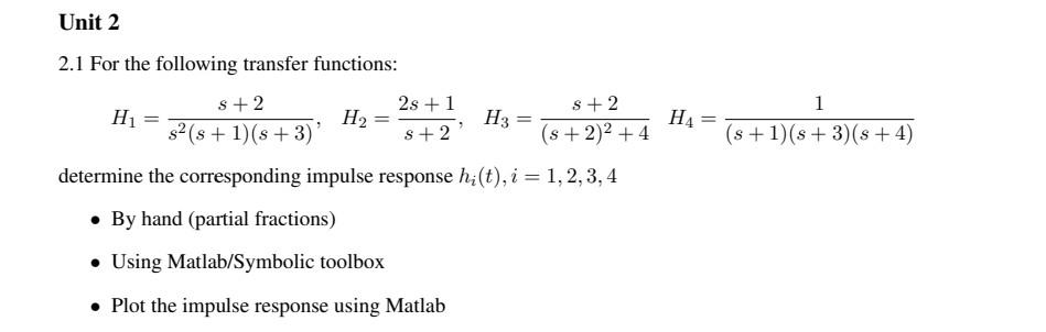 Solved Solve the exercise by hand and do the Matlab please. | Chegg.com