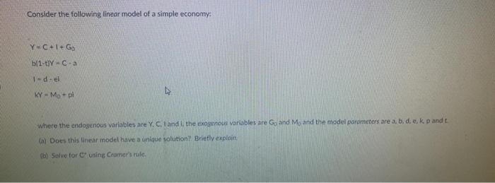 Solved Consider the following linear model of a simple | Chegg.com