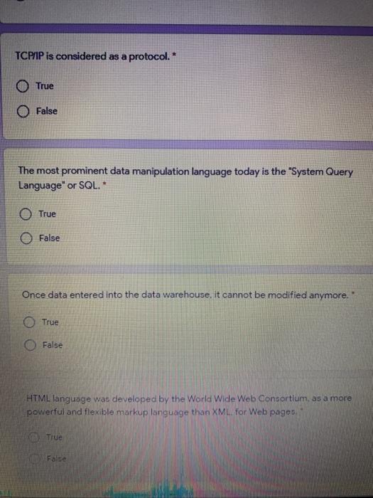 Solved TCP/IP is considered as a protocol." True False The | Chegg.com