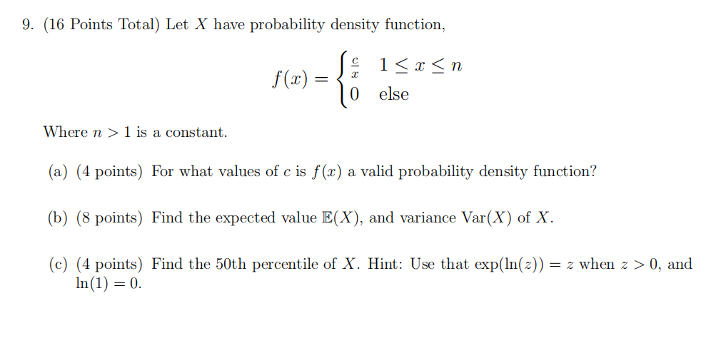 Solved (16 ﻿Points Total) ﻿Let x ﻿have probability density | Chegg.com
