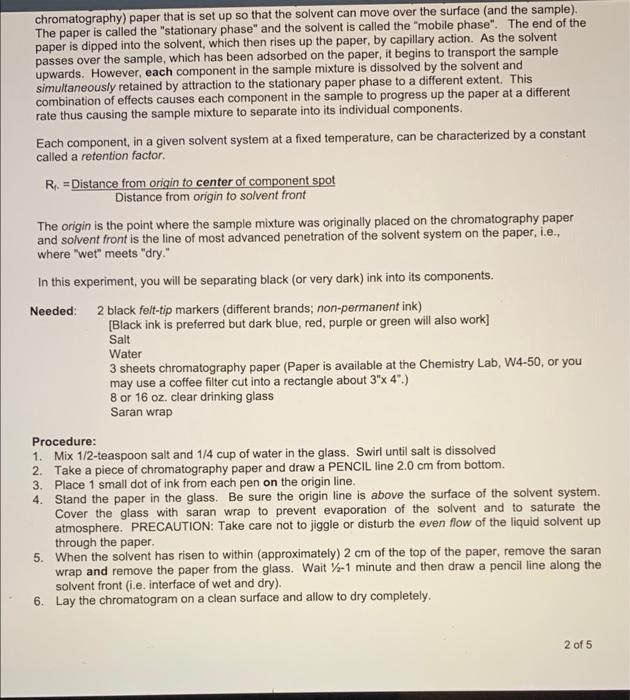experiment 4 paper chromatography answers