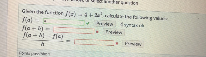 Solved Select another question Given the function f(x) = 4 + | Chegg.com