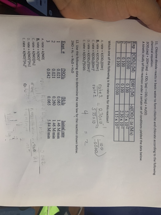 Solved 11. Chlorine dioxide reacts in basic water to form