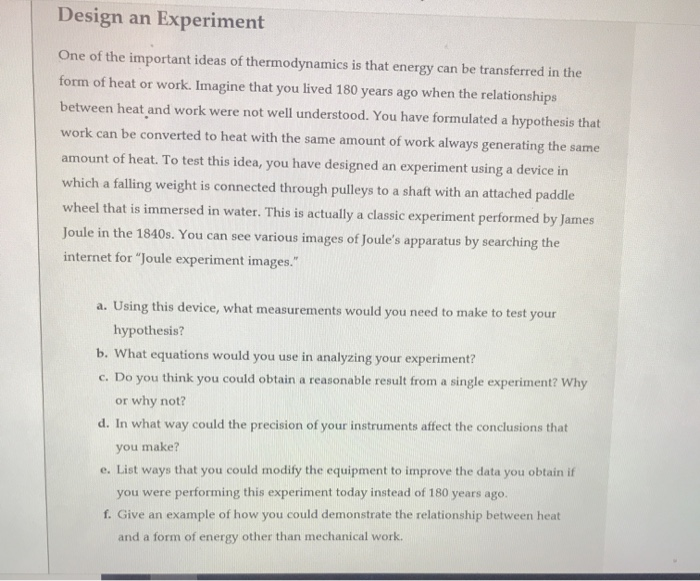 Solved Design an Experiment One of the important ideas of | Chegg.com