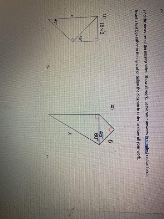 Solved Find the measures of the missing sides. Show all | Chegg.com