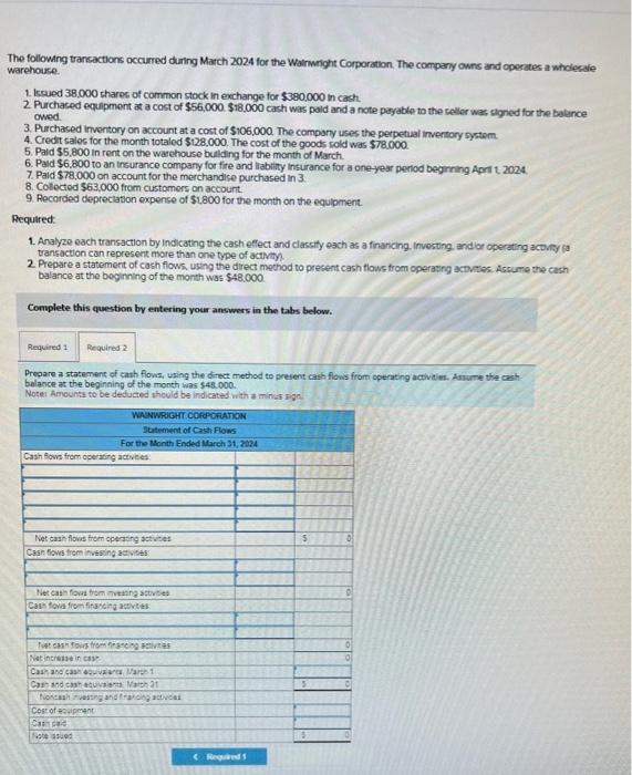 Solved The following transactions occurred during March 2024