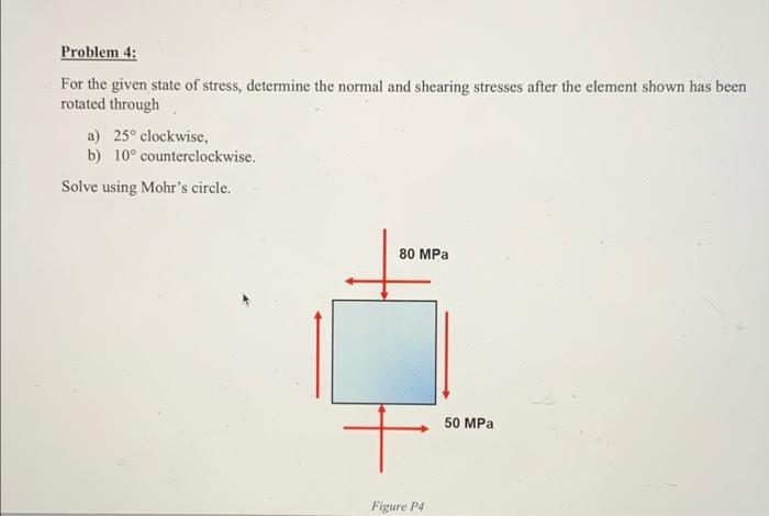 Solved Problem 4: For The Given State Of Stress, Determine | Chegg.com