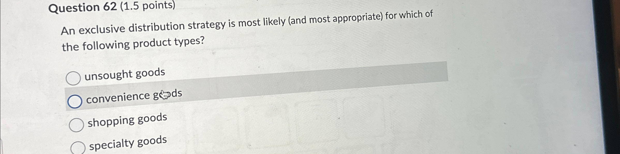 Solved Question 62 (1.5 ﻿points)An exclusive distribution