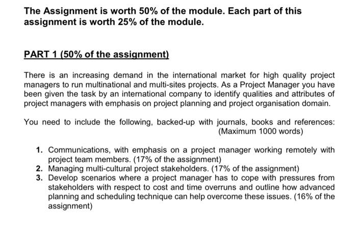 Solved The Assignment is worth 50% of the module. Each part | Chegg.com
