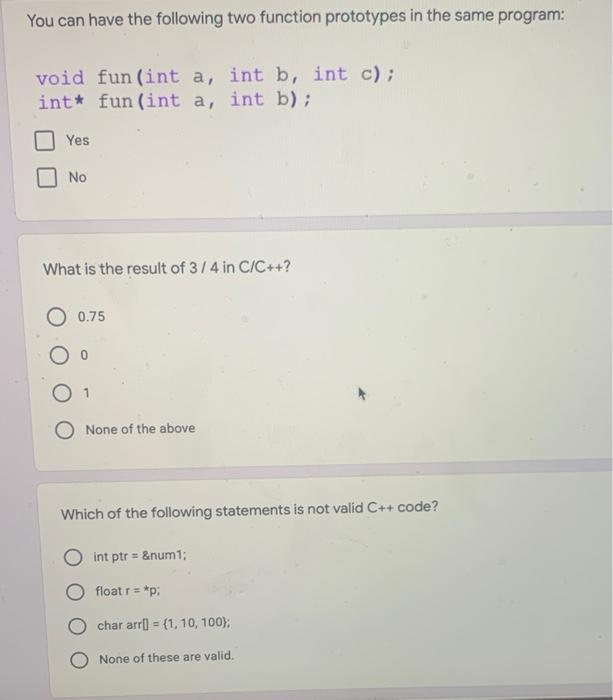 Solved You can have the following two function prototypes in | Chegg.com