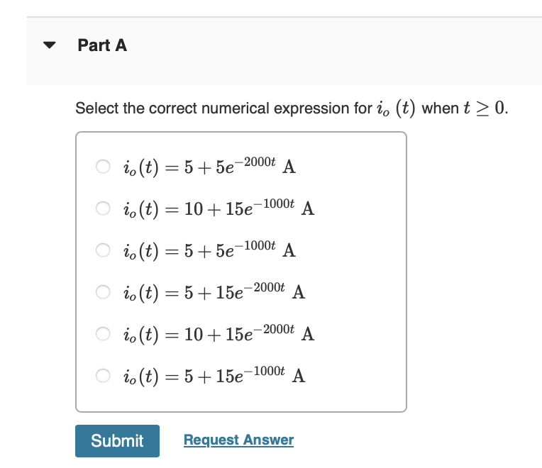 Solved Select the correct numerical expression for io(t) | Chegg.com