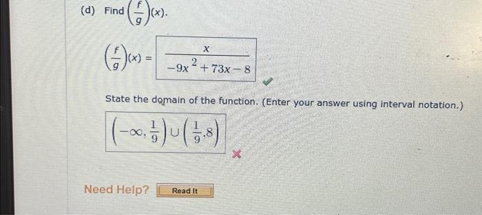 Solved Consider the following functions. f(x) 1 1²8, 9(x) = | Chegg.com