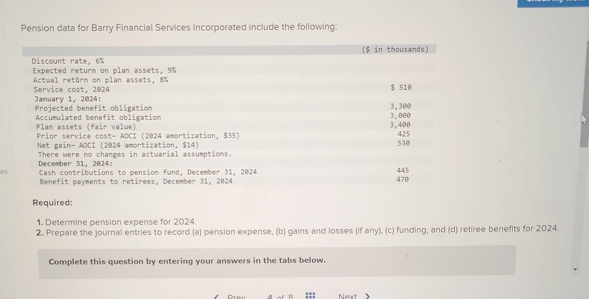 Solved Pension data for Barry Financial Services | Chegg.com