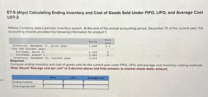 Solved E7 5 Algo Calculating Ending Inventory And Cost Of 2666