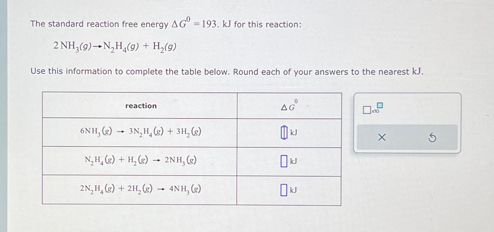 Solved The Standard Reaction Free Energy Δg0 193 Kj ﻿for